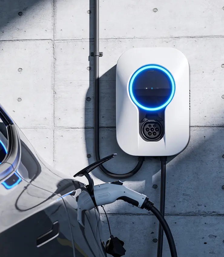 Nahaufnahme einer E-Ladestation für Autos